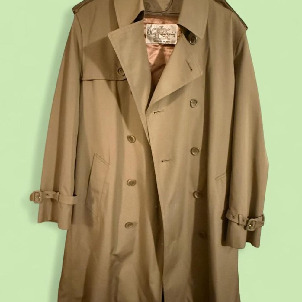 VT Oleg Cassini "Weather Ready" double-breasted trench khaki, sz 40